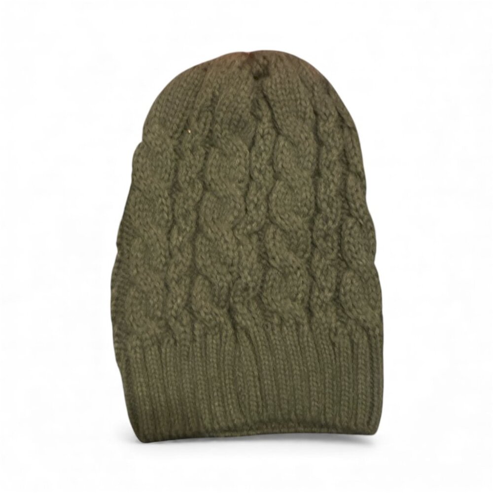 Cable Knit Beanie in Olive Green